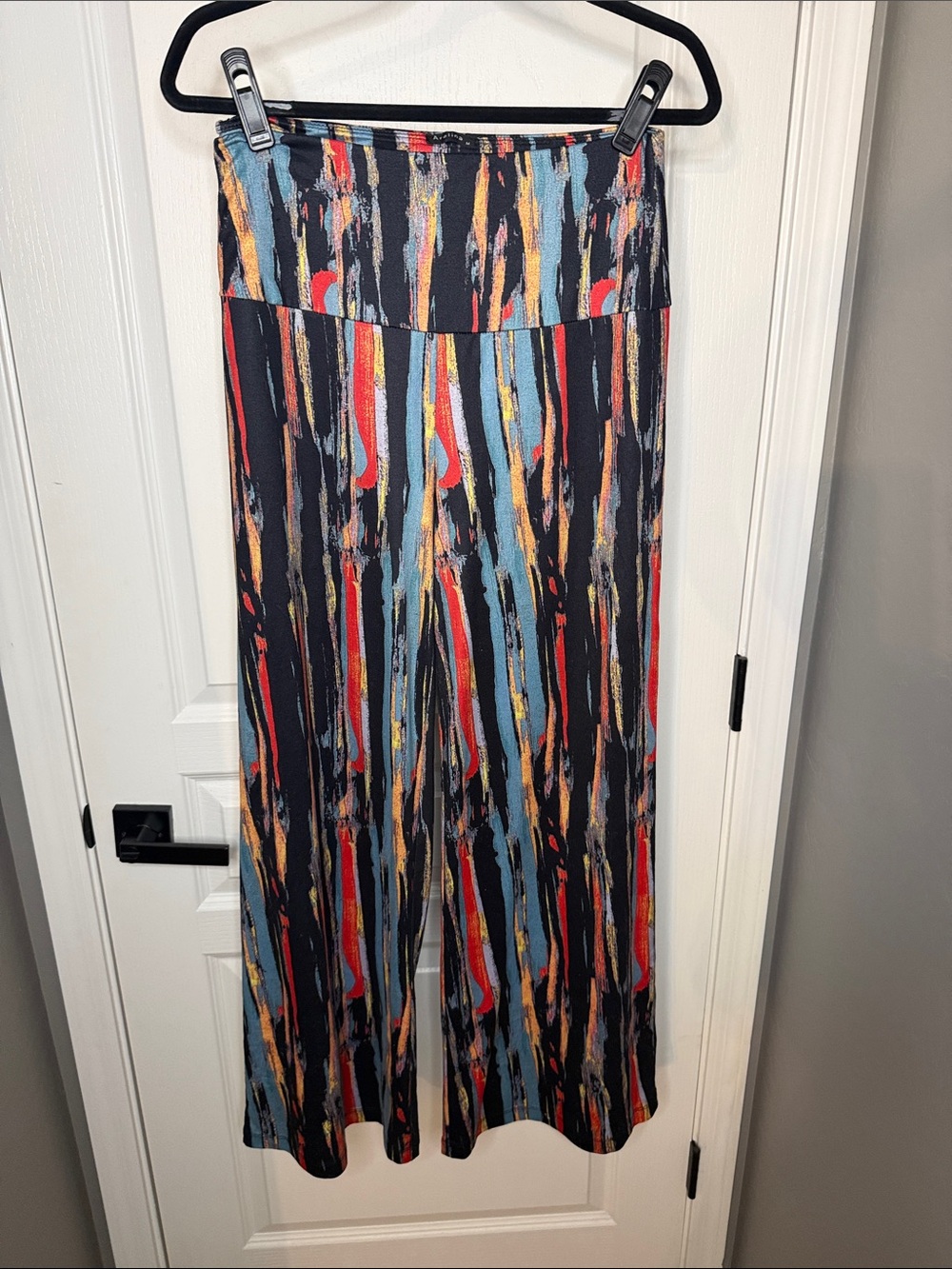 High-Rise Wide-Leg Pants in Black Multi Brushstroke